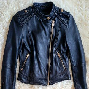 Genuine Black Leather Rose Gold Hardware Zara Biker Jacket Size M
